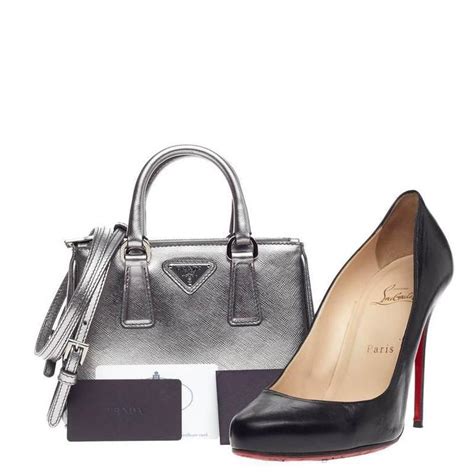 prada tote galleria crossbody saffiano leather mini cromo silver metallic|Prada mini handbags.